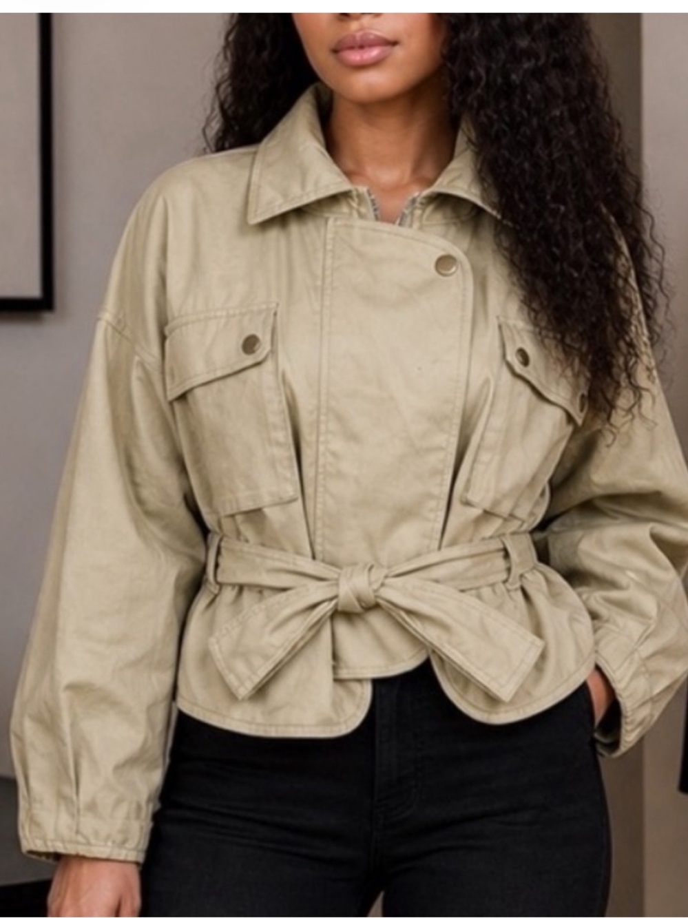 Mare Mare X Anthropologie Beige Puff Sleeve Utility Jacket Khaki Tan XL